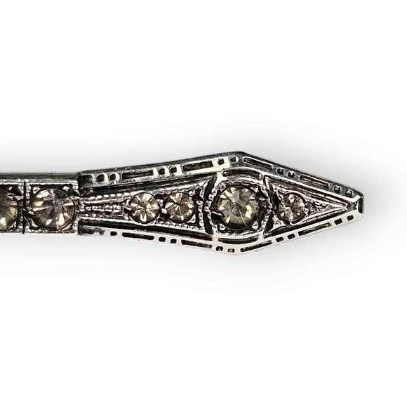 Antique Art Deco Sterling Brooch Yellow Rhinestone Goldstein Co 925 Silver Vtg - Picture 4 of 11